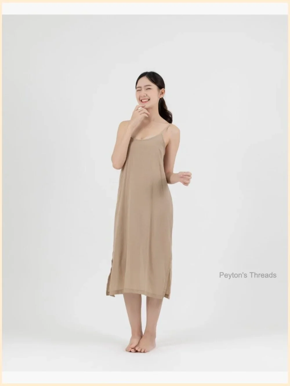 Midi Length Cotton Full Slip Under Dress Adjustable Spaghetti Strap